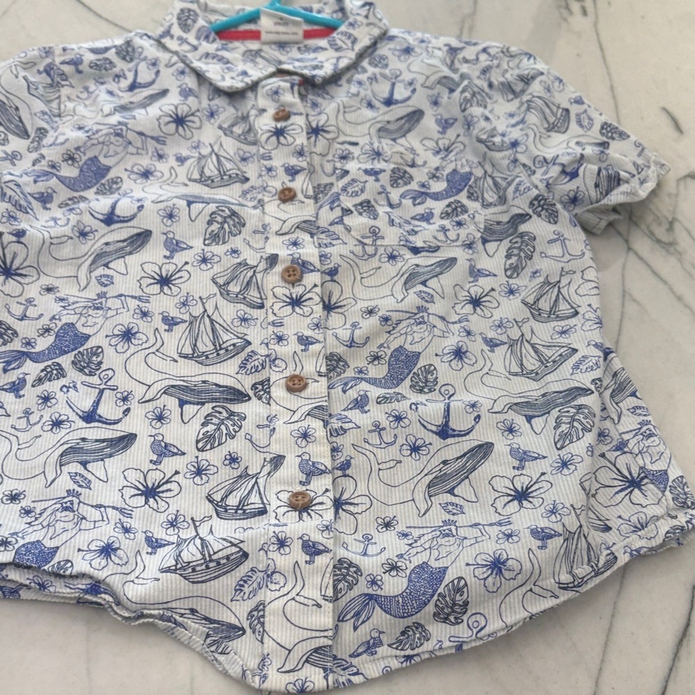 Kids Nautical Print Button Down Shirt - Blue